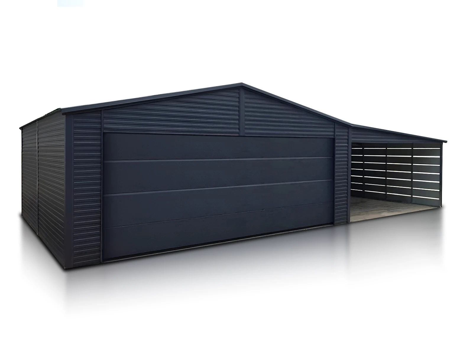 Garage en tôle simple 6x5,8 m avec auvent double pente graphite