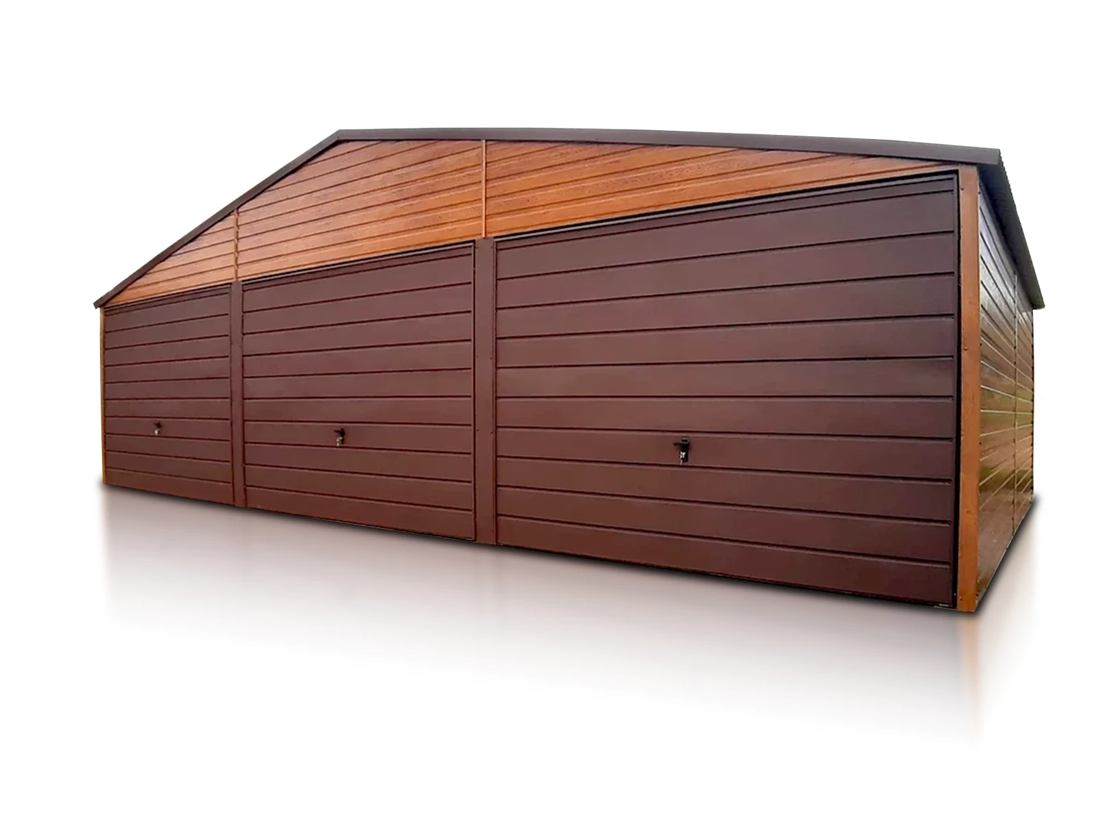 Garage en tôle triple 9x5 m double pente effet bois