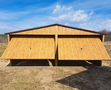 Garage en tôle double 6×5 m Double pente Effet bois