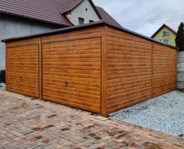 Garage en tôle double 6×6 m Monopente Effet bois