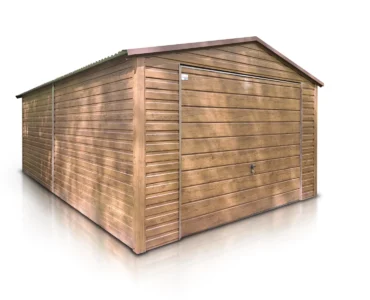 Garage en tôle simple 4×6 m Double pente Effet bois