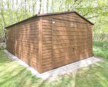 Garage en tôle simple 4×6 m Double pente Effet bois