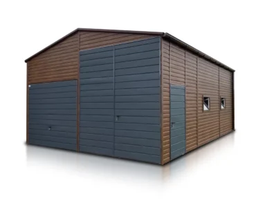 Halle en acier 6×8 m Double pente Effet bois