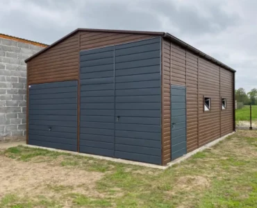 Halle en acier 6×8 m Double pente Effet bois