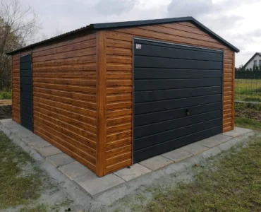 Garage en tôle simple 4×5 m Double pente Effet bois
