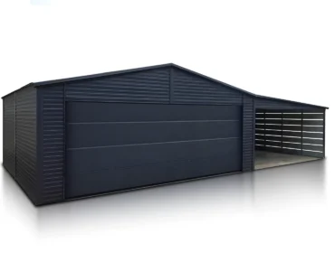 Garage en tôle simple 6×5.8 m avec auvent Double pente Graphite