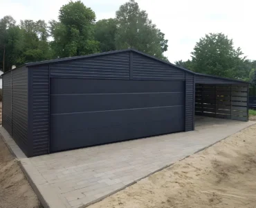 Garage en tôle simple 6×5.8 m avec auvent Double pente Graphite