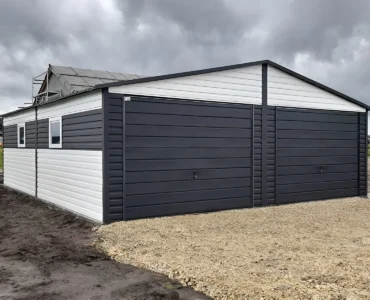 Garage en tôle double 7×7 m Double pente Blanc