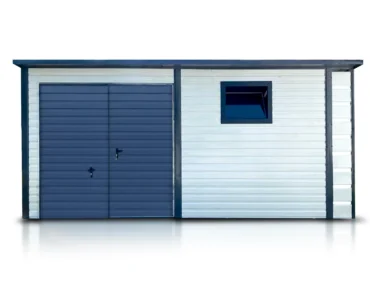 Abri de jardin 5×2.5 m Monopente Blanc avec auvent
