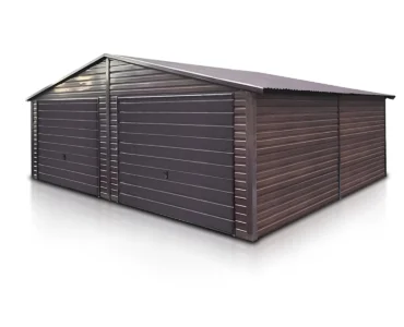 Garage en tôle double 7×6 m Double pente Effet bois