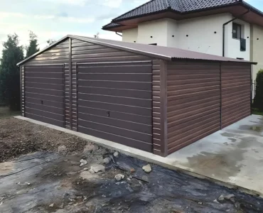 Garage en tôle double 7×6 m Double pente Effet bois