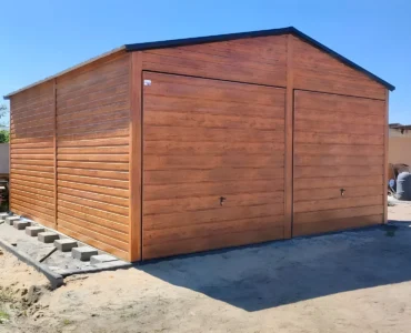 Garage en tôle double 6×6 m Double pente Effet bois