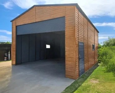 Halle en acier 6×8 m Double pente Effet bois