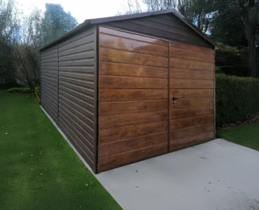 Garage en tôle simple 3×5 m Double pente Effet bois