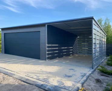 Garage en tôle simple 6×6 m avec auvent 3 m Graphite