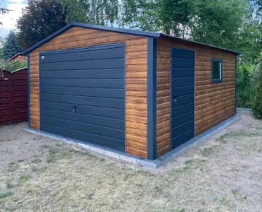 Garage en tôle simple 4×5 m Double pente Effet bois